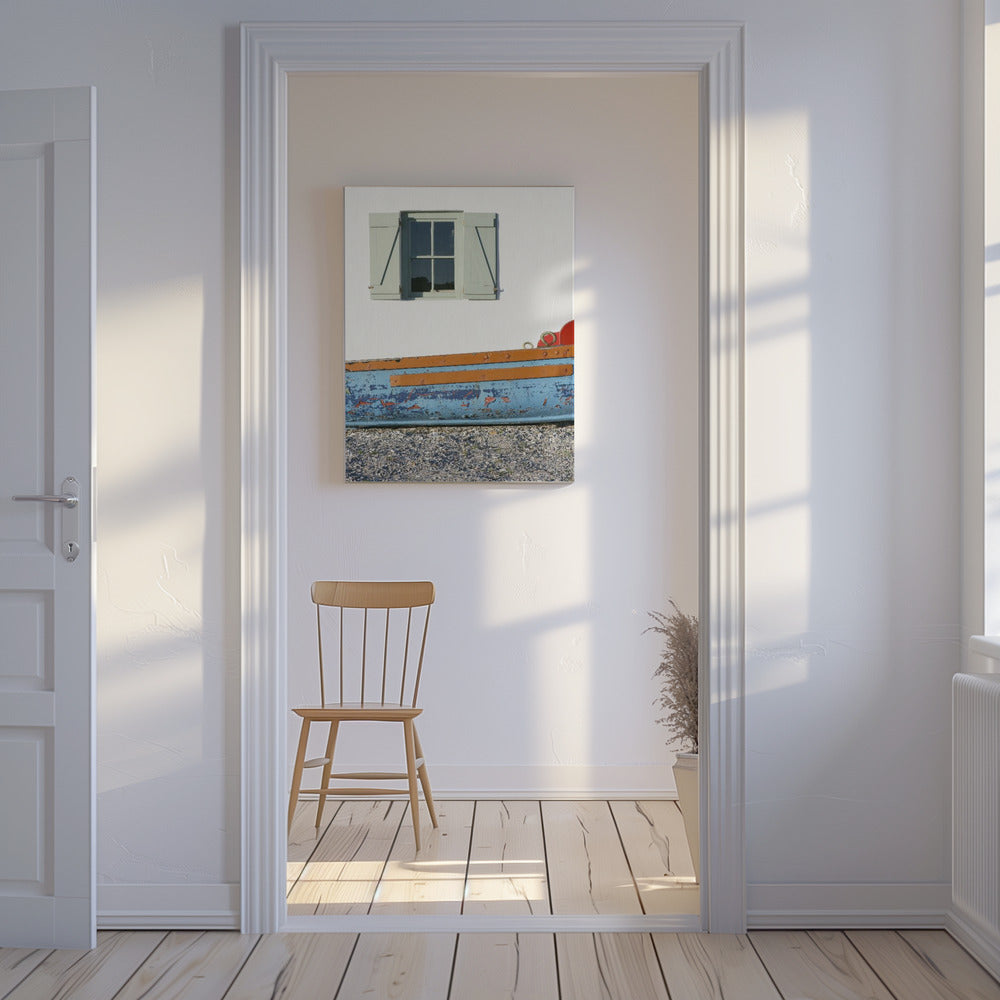 Pastellfarbenes Fenster mit Fensterläden | Leinwand