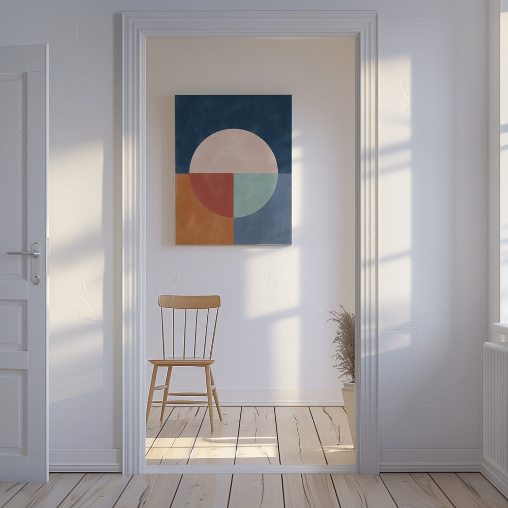 Geometrische Abstraktion mit einem großen Pastellkreis | Leinwand