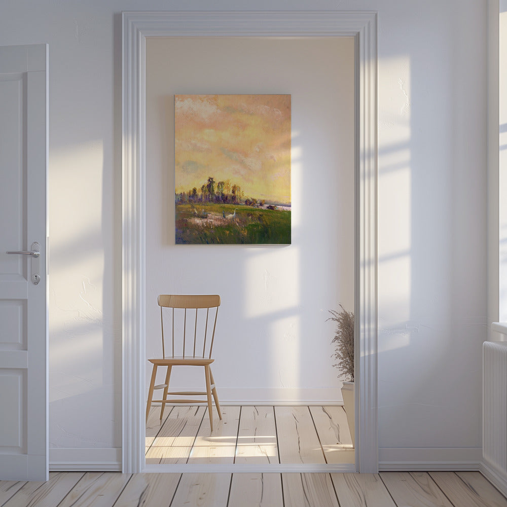 Sonnenbeschienene Wiesenlandschaft | Leinwand
