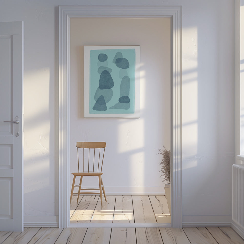 Aquarellflecken blau abstrakt minimal moderne Kunst | Leinwand