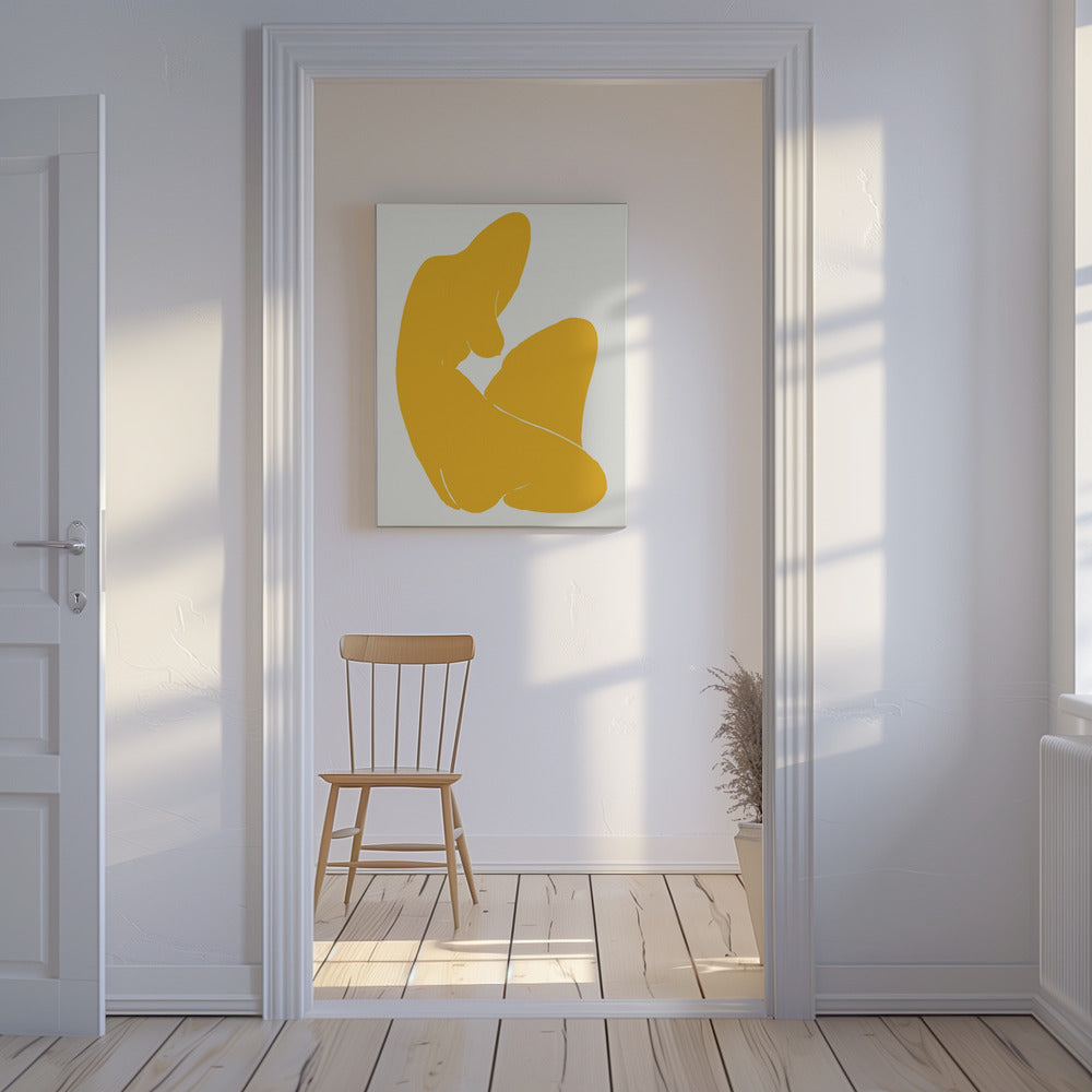 Gelbe Silhouette einer weiblichen Figur | Leinwand