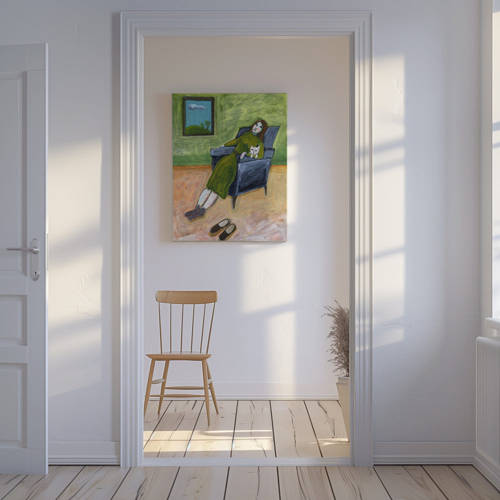 Dame mit Katze | Leinwand