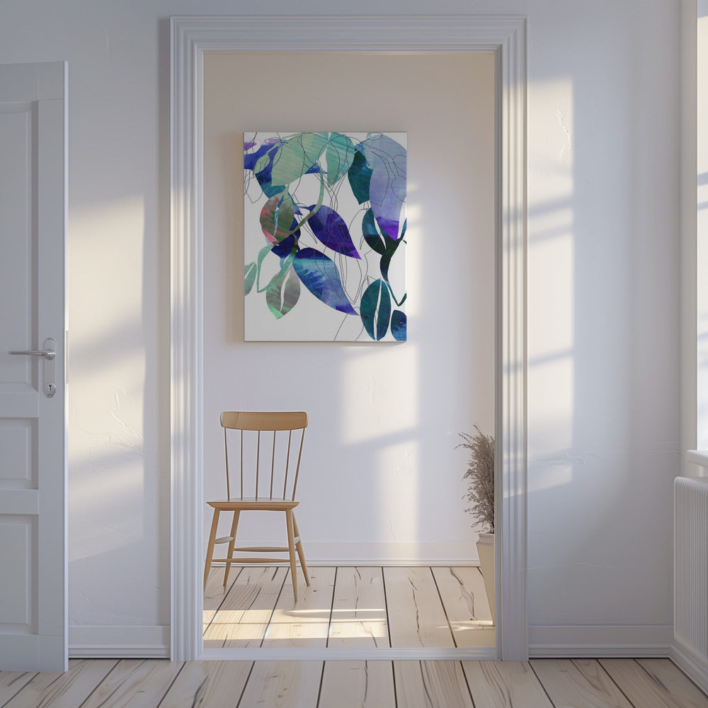 Botanische Blattdruckkunst in Marineblau 3 | Leinwand