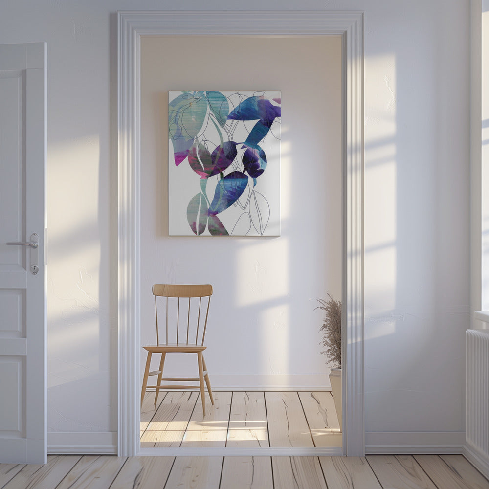 Botanische Blattdruckkunst in Marineblau 2 | Leinwand