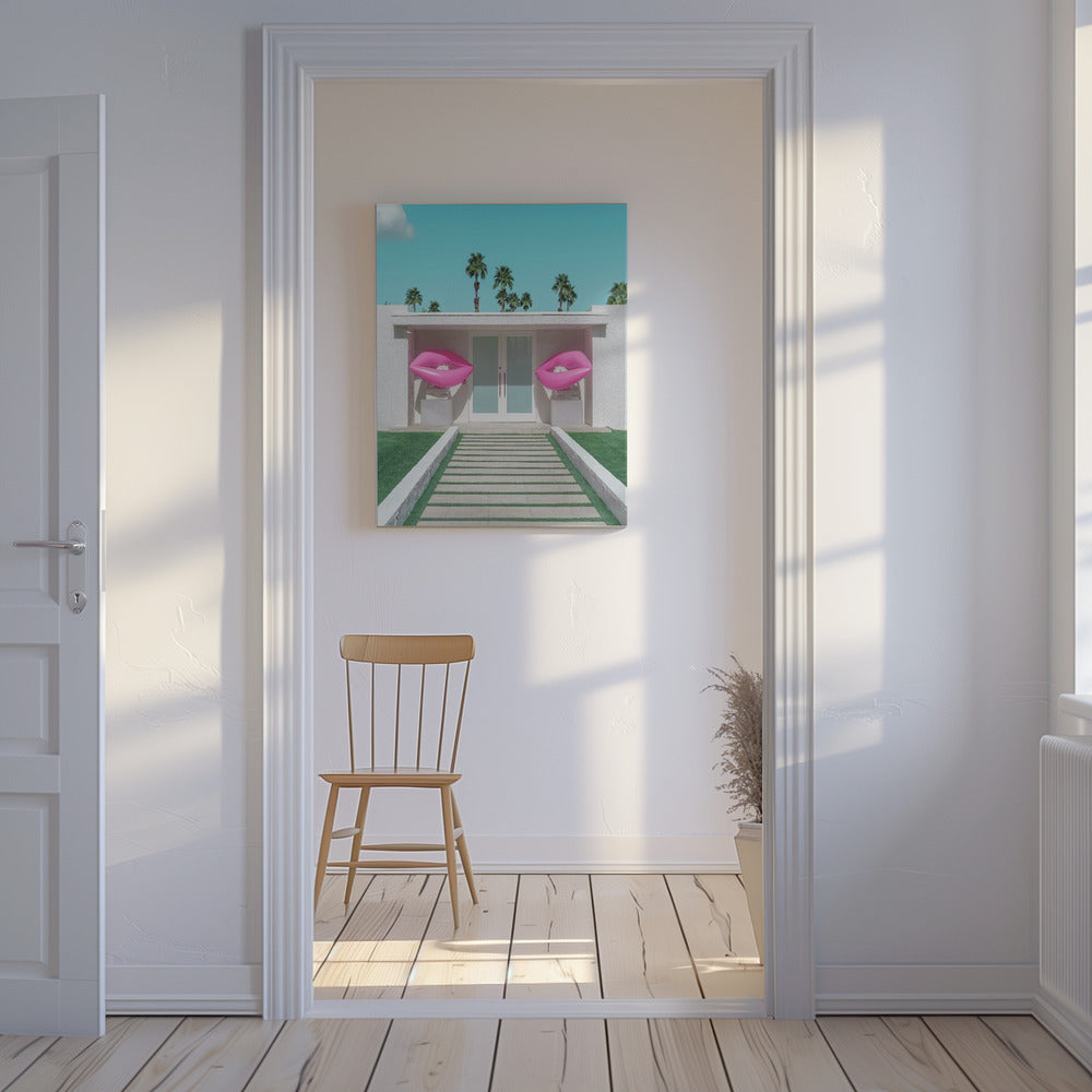 Mid-Century Modern House with Pink Lips | Canvas