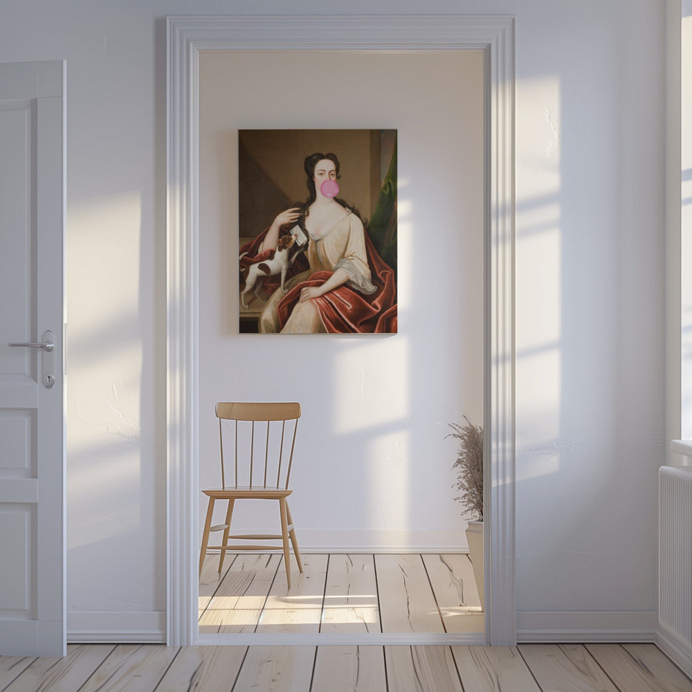Renaissance Bubble Gum Portrait and Dog / Altered Art | Canvas
