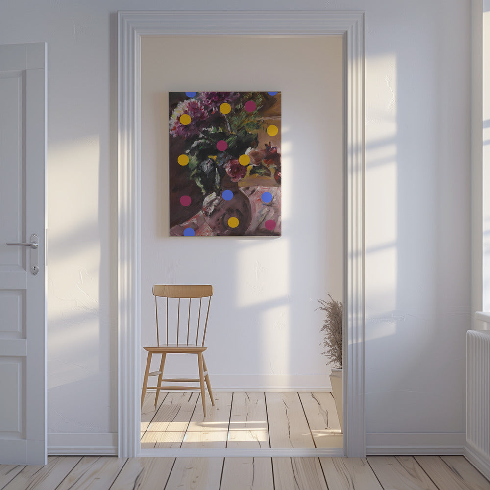 Klassische Vase mit Blumen und Punkten | Leinwand
