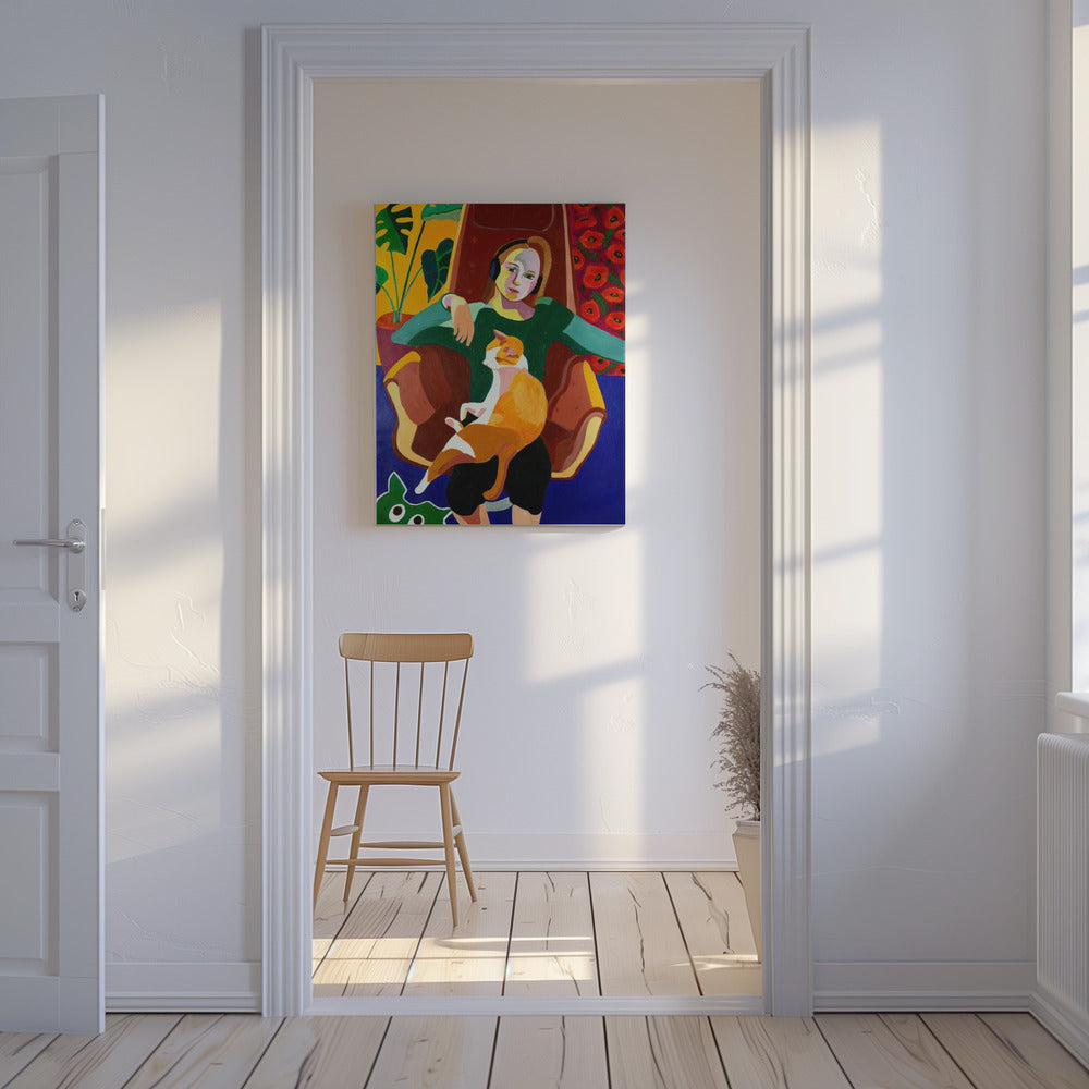 Das Mädchen und die Katze | Leinwand