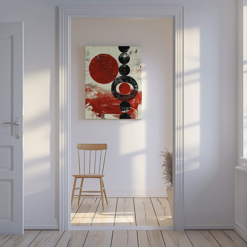 Geometrische Formen mit roten und schwarzen Kreisen | Leinwand