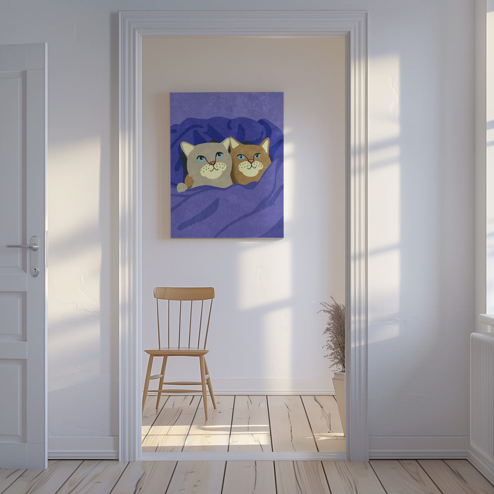 Katzen im Bett | Leinwand