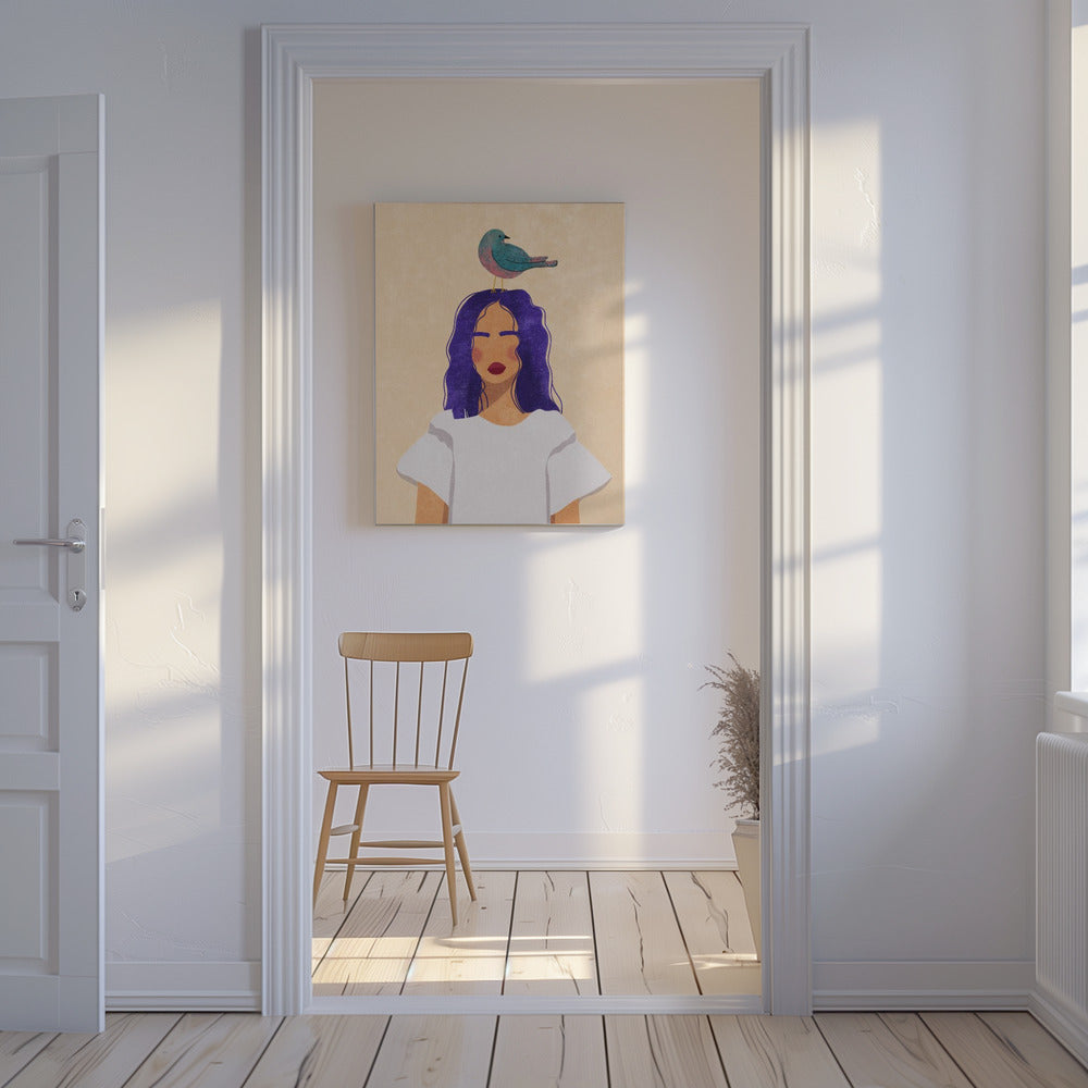 Mädchen mit Vogel | Leinwand