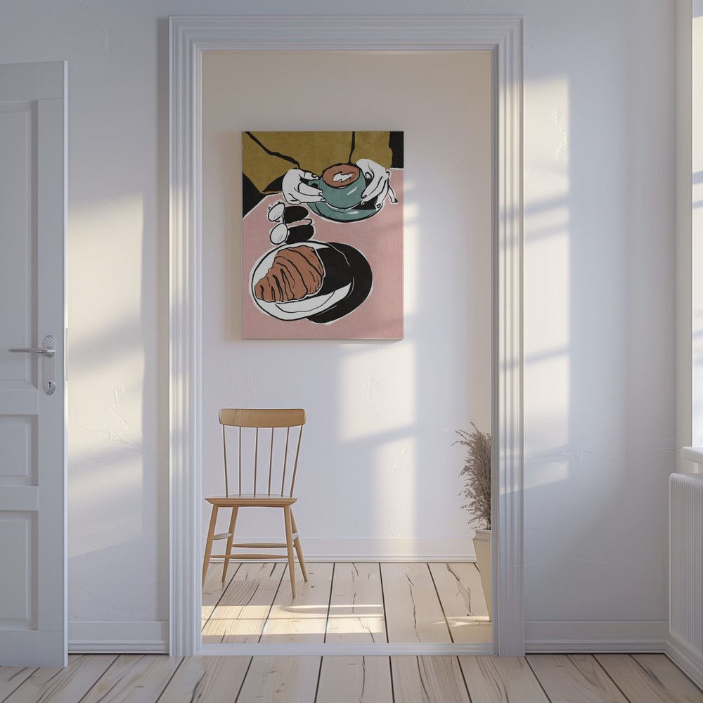 Croissant und Milchkaffee | Leinwand