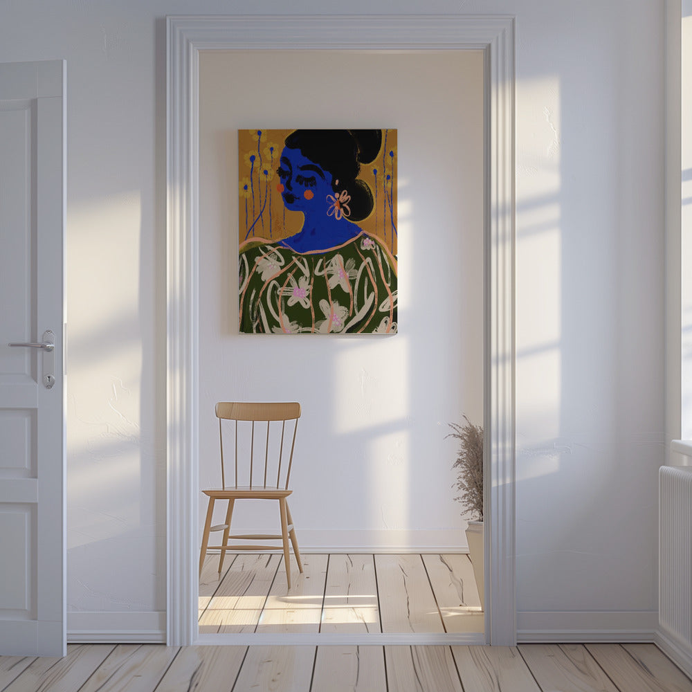 Blaue Blütenmuse | Leinwand