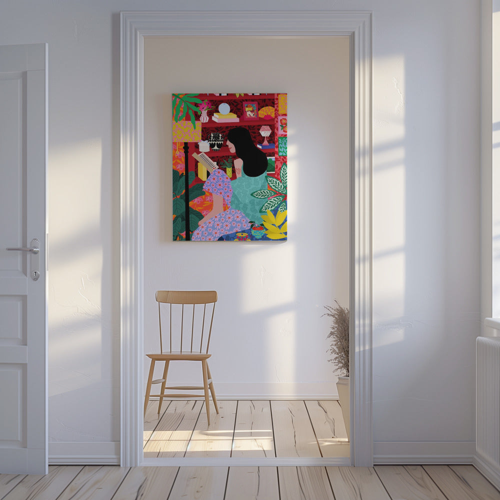 Mädchen liest ihr Lieblingsbuch | Leinwand
