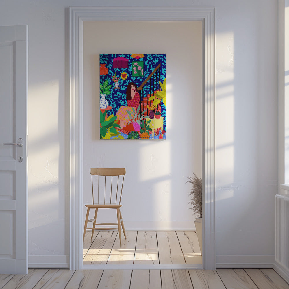 Frau auf der Treppe | Leinwand