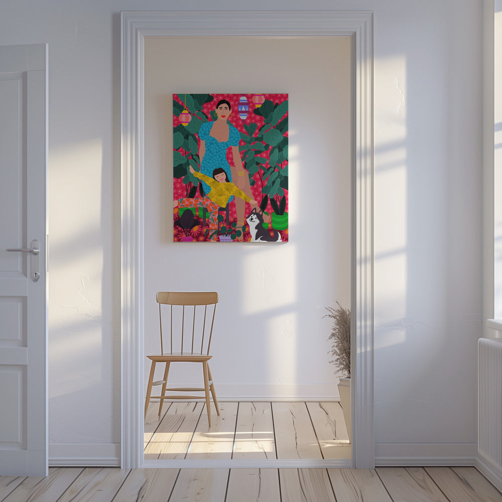 Frau und Kind im Garten | Leinwand