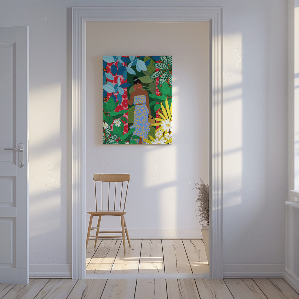 Frau im Kleid mit Blumen | Leinwand