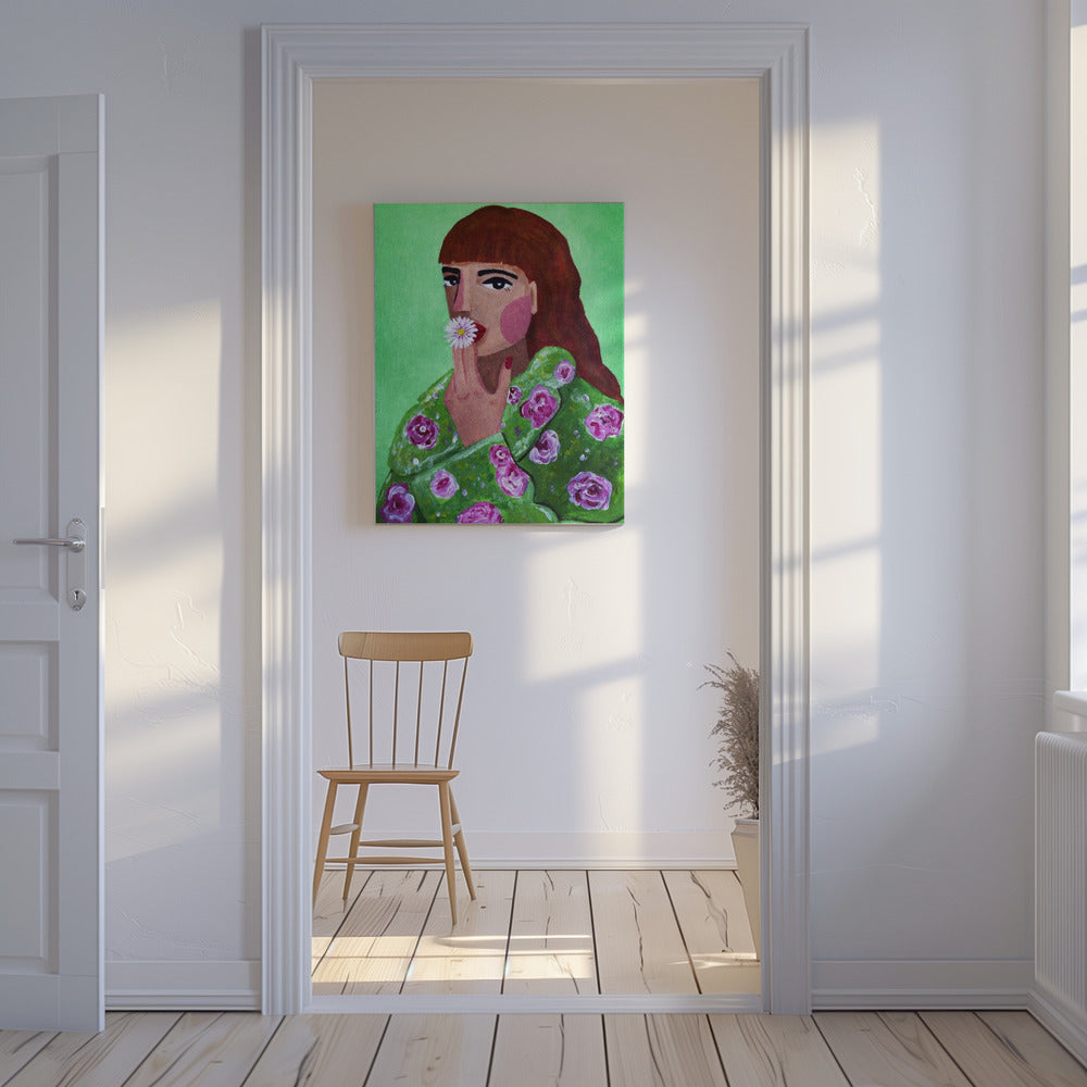 Frau raucht eine Blume | Leinwand