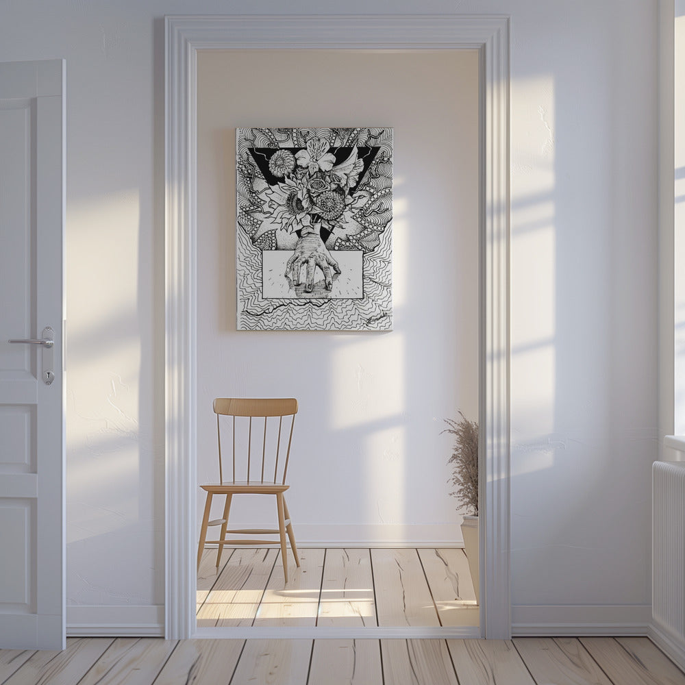Flowery Thing. Abstract Drawing of a Flowery Bouquet in Hand. | Canvas