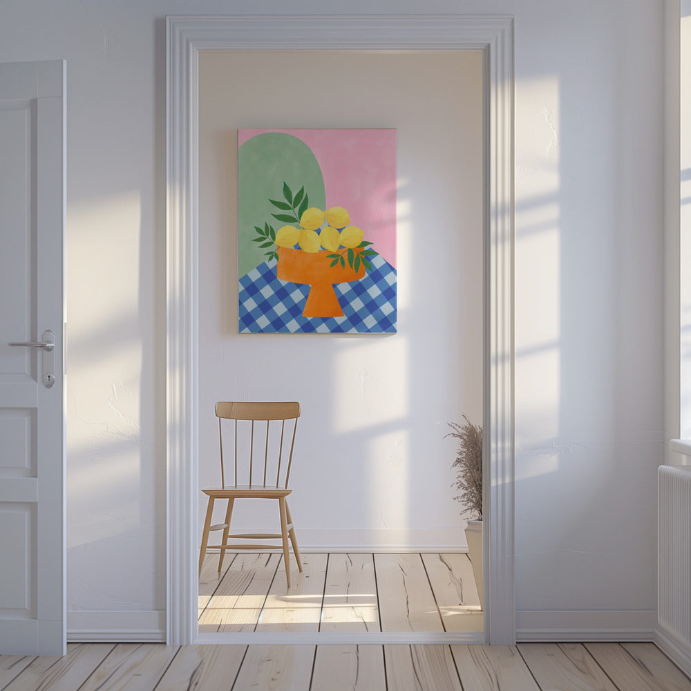 Gelbe Zitronen mit grünen Blättern | Leinwand