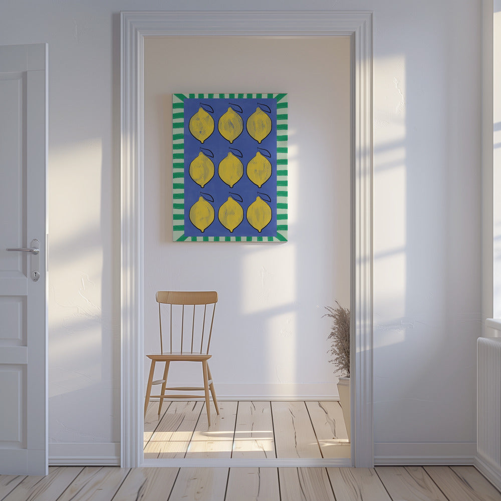 Leuchtend gelbe Zitronen auf tiefem Blau | Leinwand