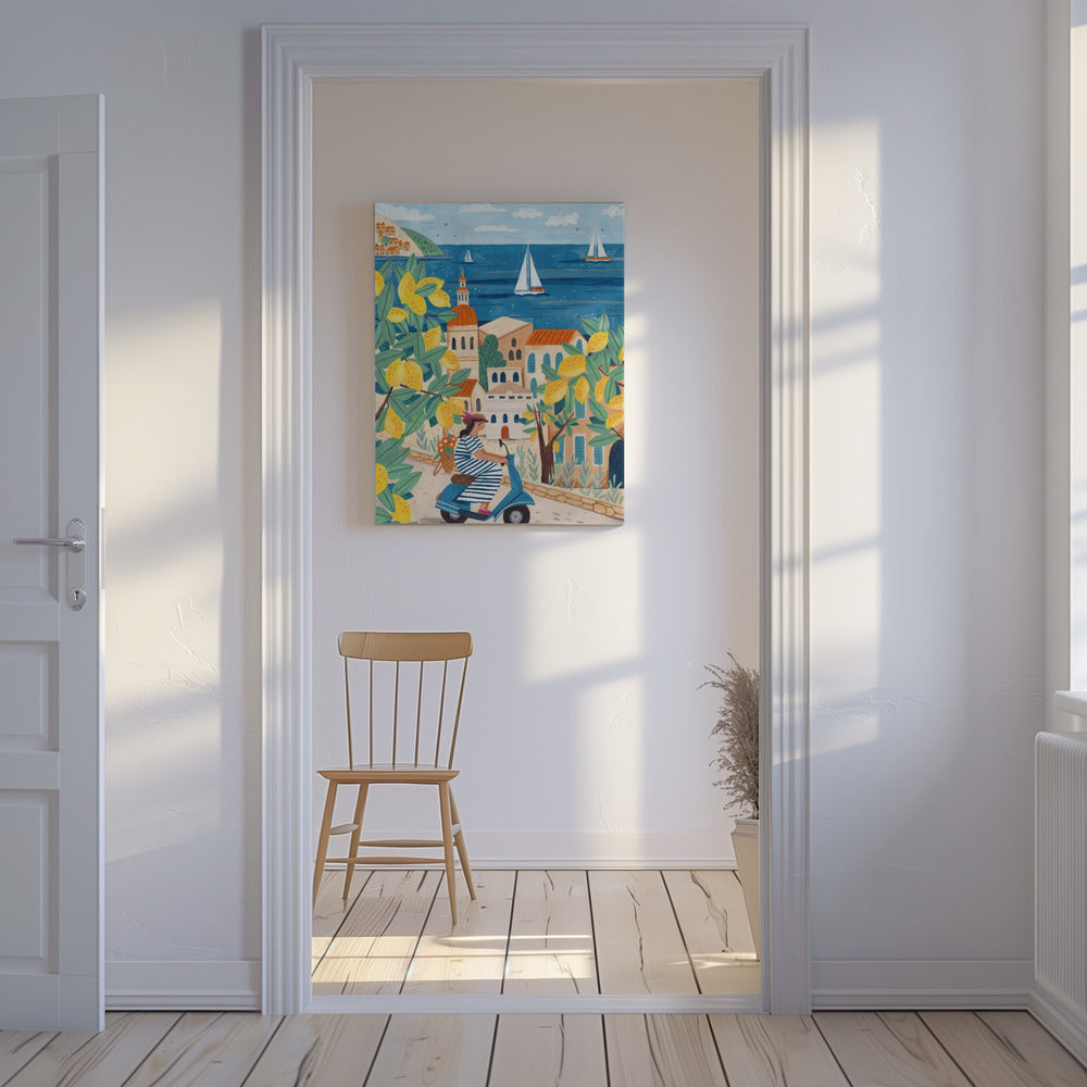 Reiseposter Frau an der Amalfiküste, Italien | Leinwand