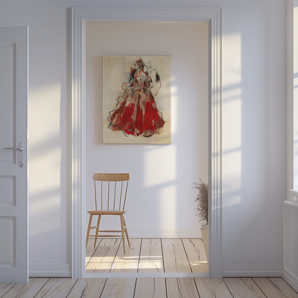 Frau in einem leuchtend roten Kleid | Leinwand