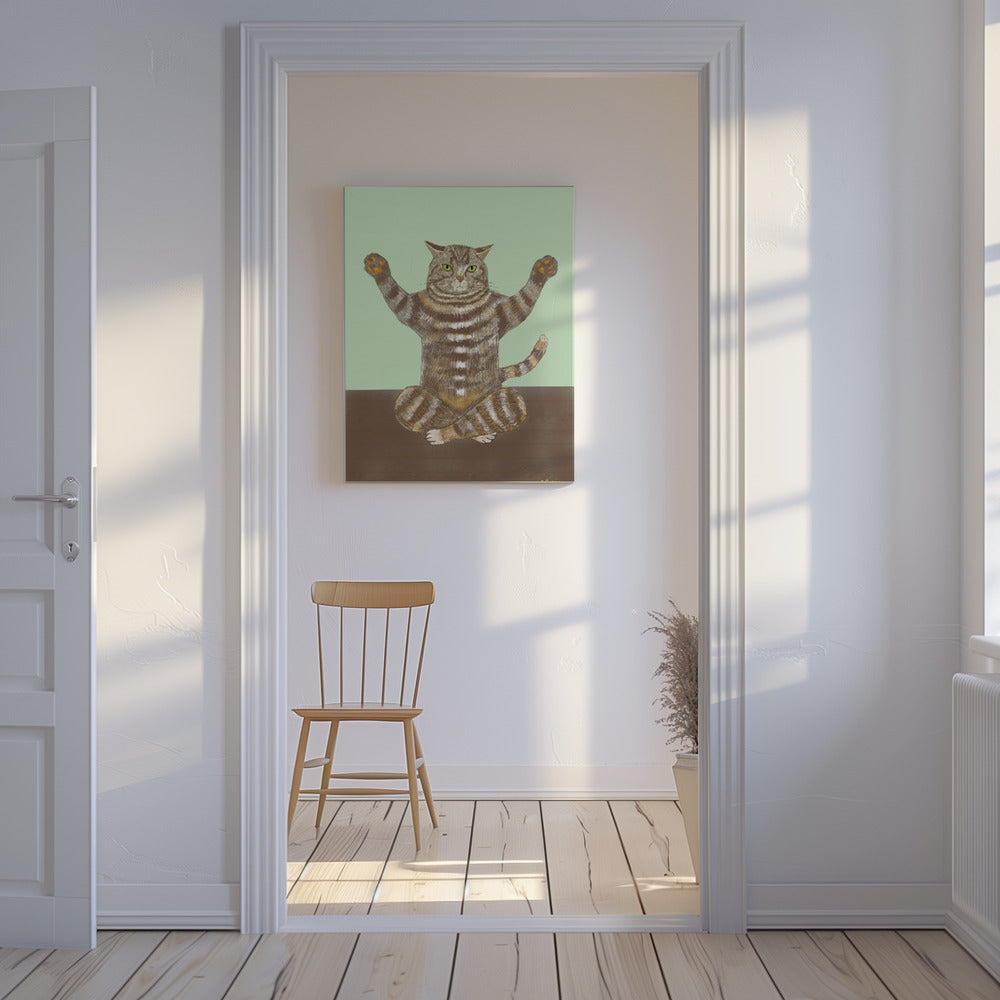 Yoga Katze Hellgrün Hintergrund | Leinwand