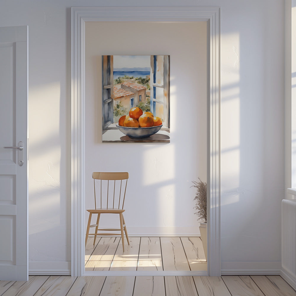 Orangenschale im Fenster | Leinwand