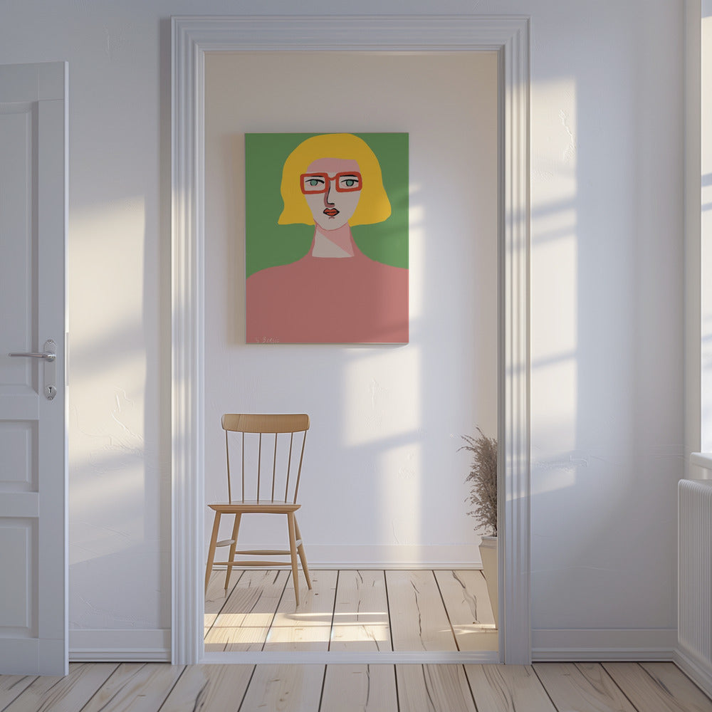 Golden hair lady with red glasses | Canvas