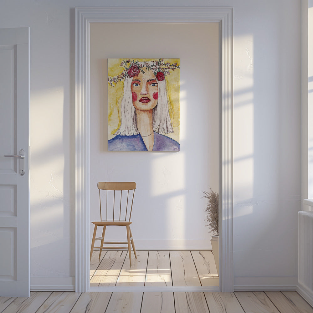 Dame mit Blumenkranz | Leinwand