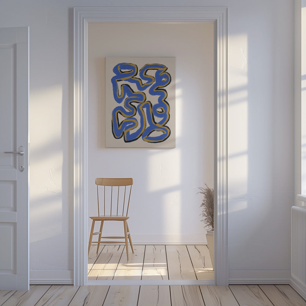 Intertwined Blue And Ochre Lines | Canvas