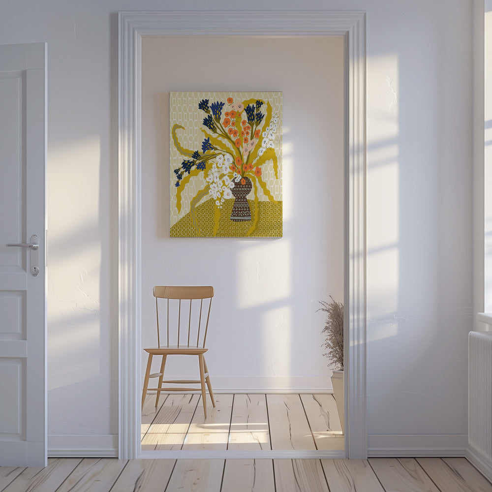 Florales zeitgenössisches Stillleben Senfgelb | Leinwand