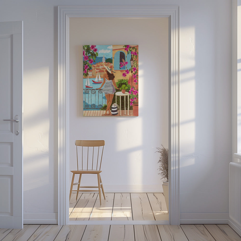 Reiseposter Frau in Saint-Tropez, Frankreich | Leinwand