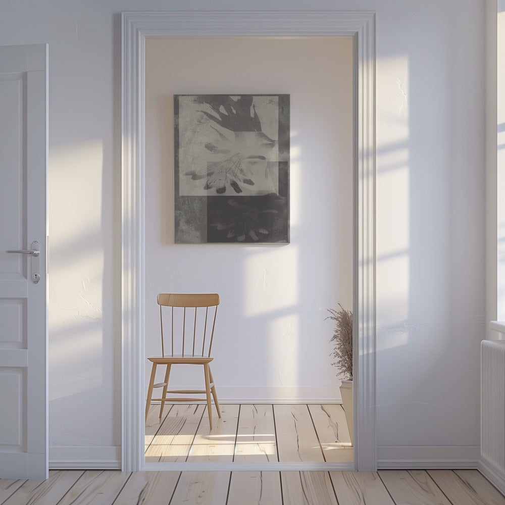Whispering Leaves – Abstraktes Muster in Taupe und Weiß | Leinwand