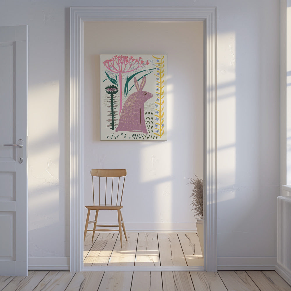 Blockdruck lila Hase | Leinwand