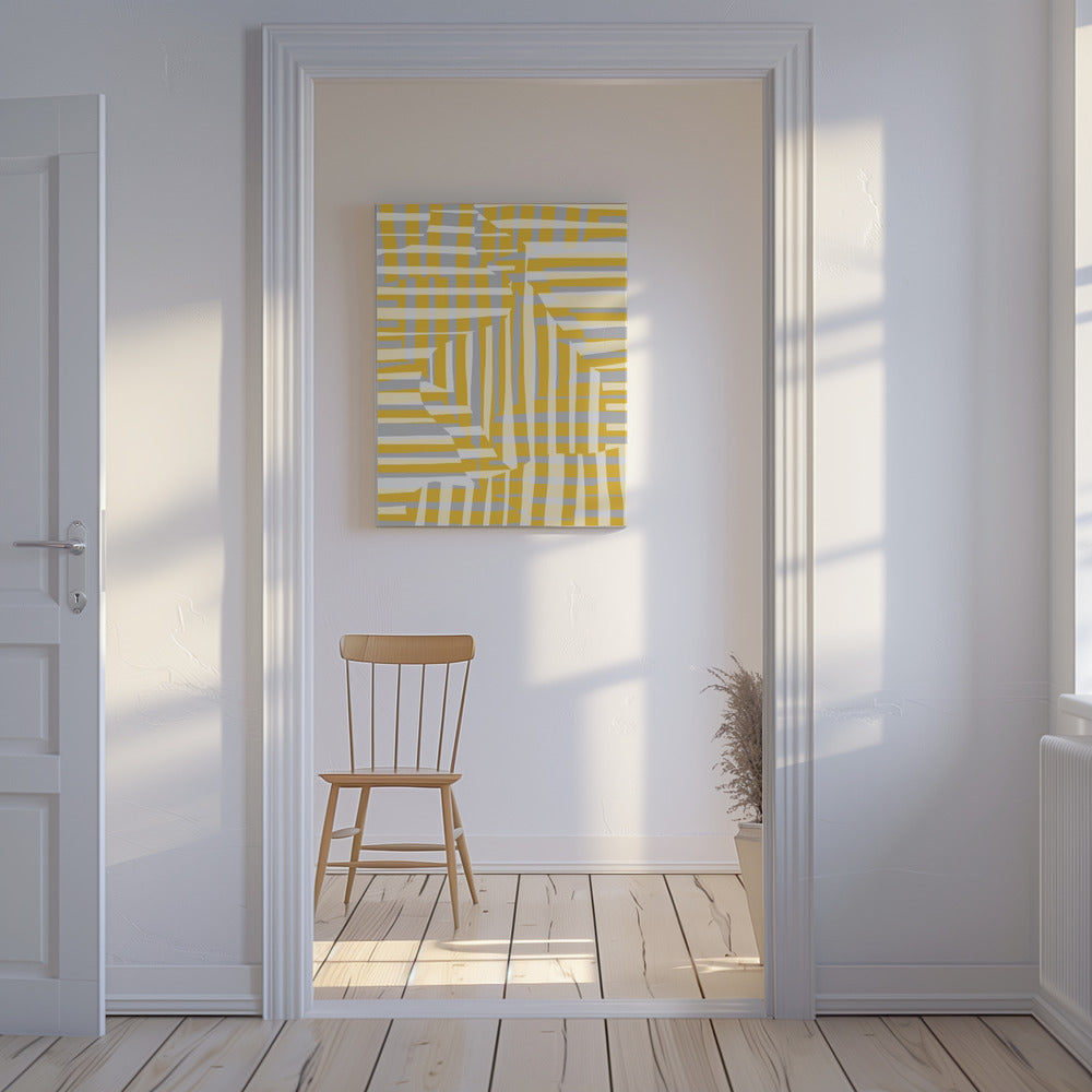 Gelbe Linie und Streifen mit grauer Variation | Leinwand