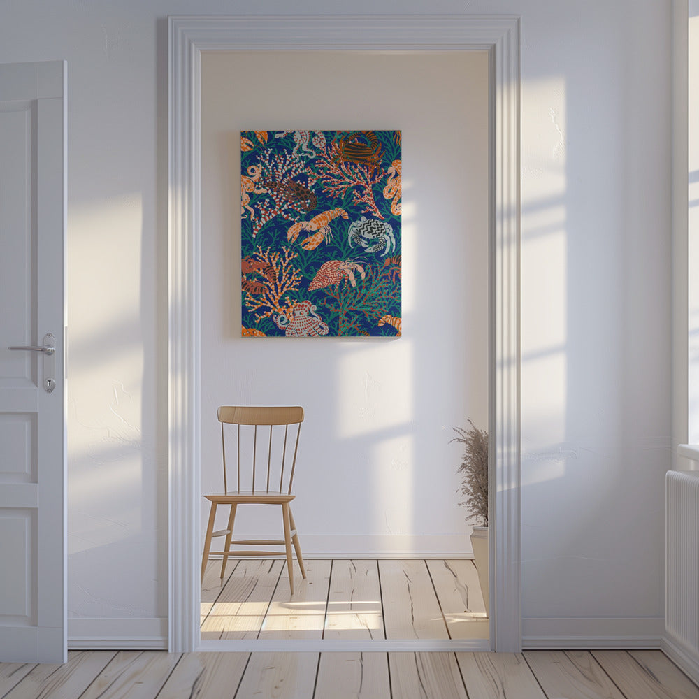 Lebendiges Korallenriff-Muster in Blau und Orange | Leinwand