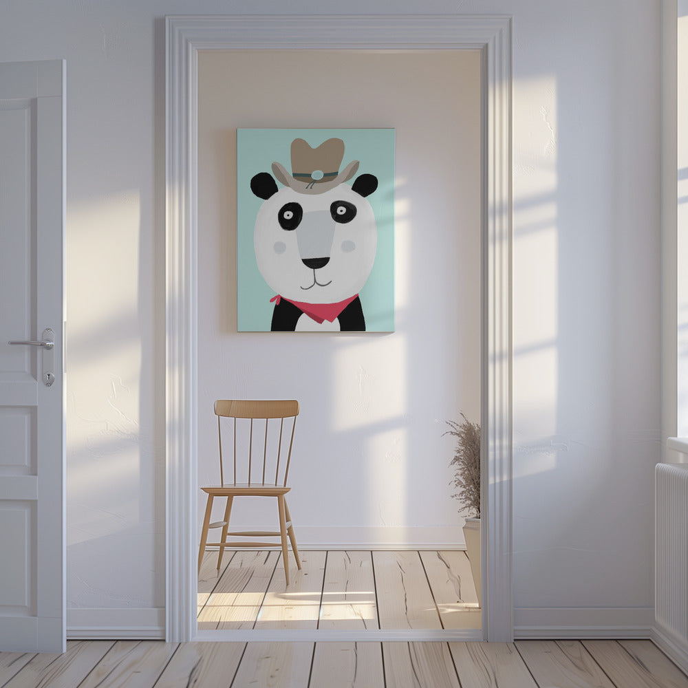 Lustiger Panda mit Cowboyhut von Künstlerin Carla Daly | Leinwand