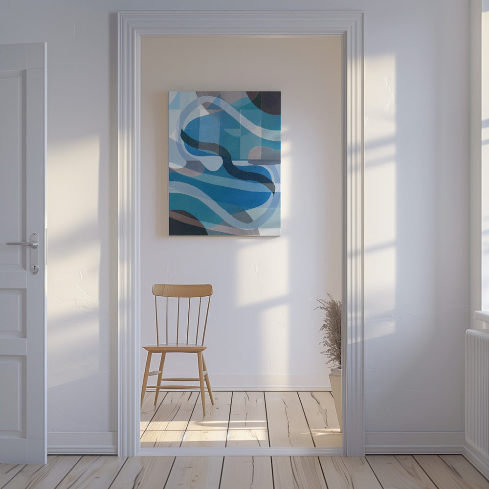 Abstrakte blaue und neutrale Swervy Shapes 1 | Leinwand