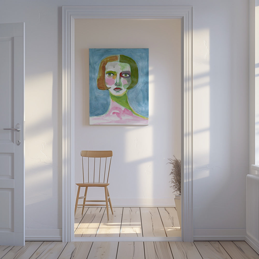 Dame mit Bob-Haarschnitt Blau | Leinwand