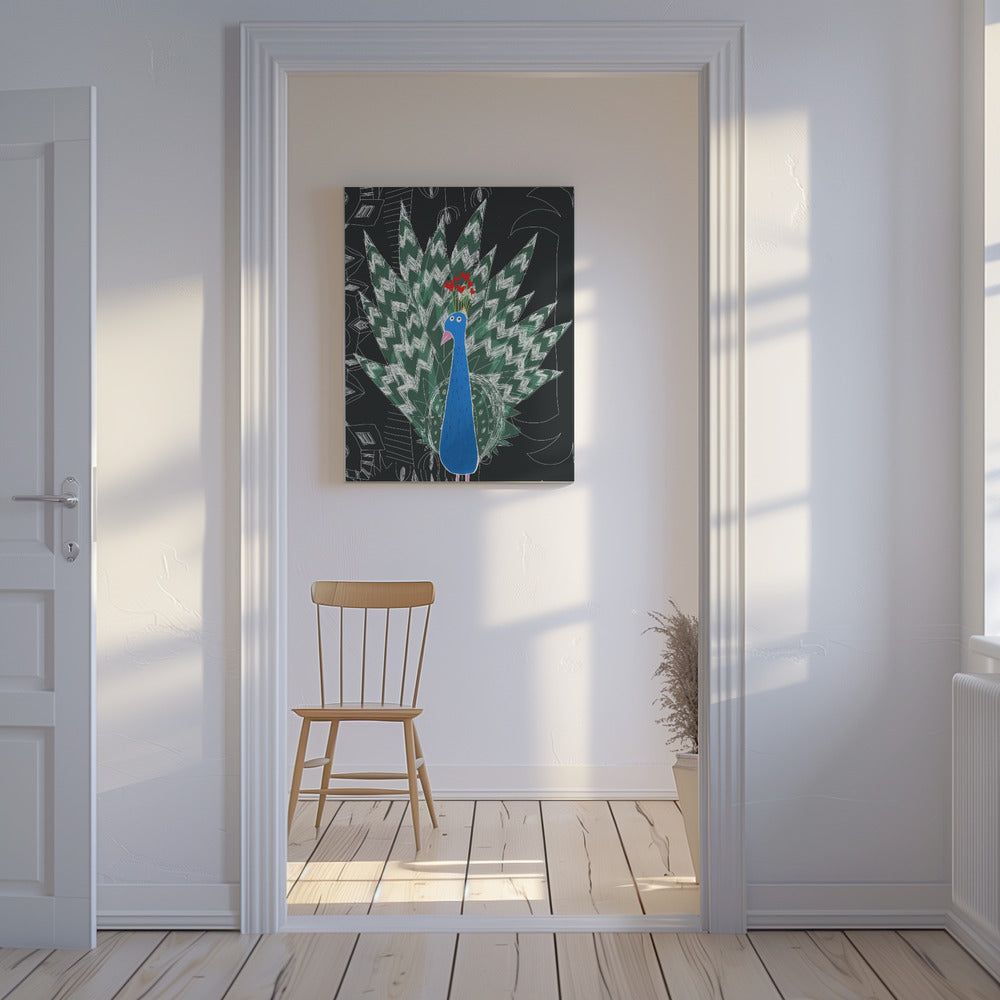 Cute Peacock with Jungle Doodle by Artist Carla Daly | Canvas