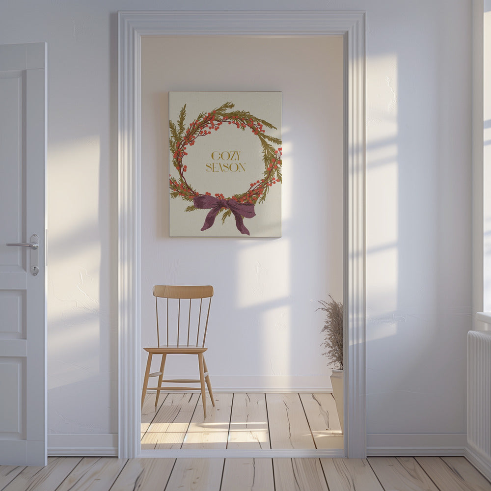 Gemütliche Jahreszeit. Weihnachtskranz mit Schleife | Leinwand