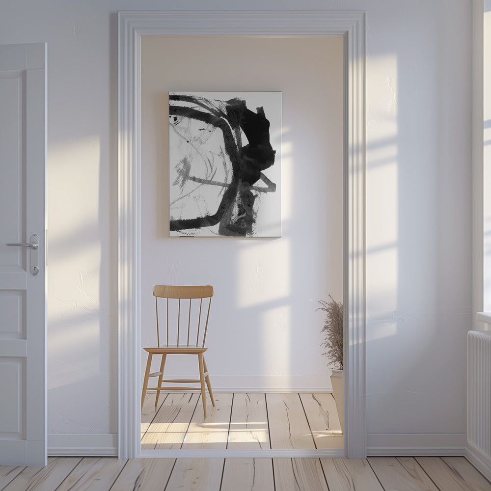 Abstrakter Kunstdruck in Schwarz-Grau-Tinte | Leinwand