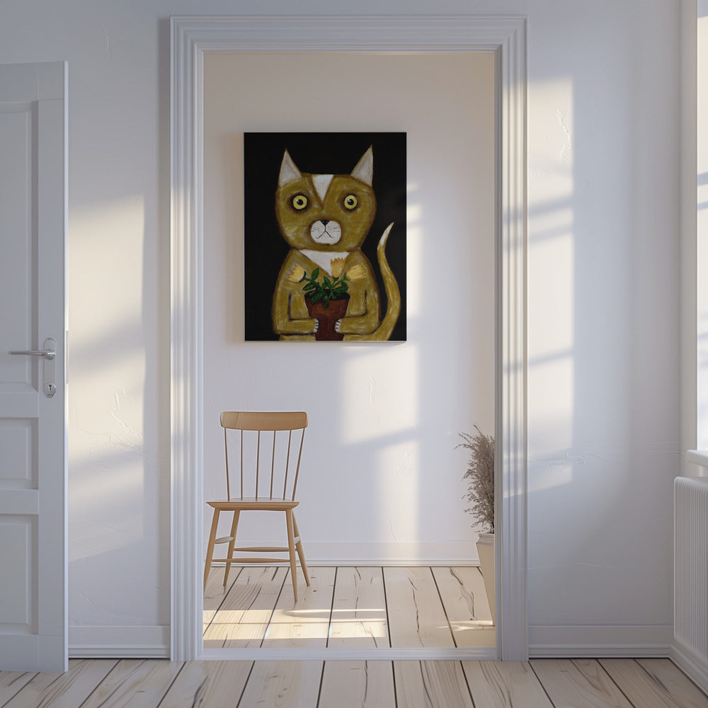 Pot Plant Cat black background | Canvas