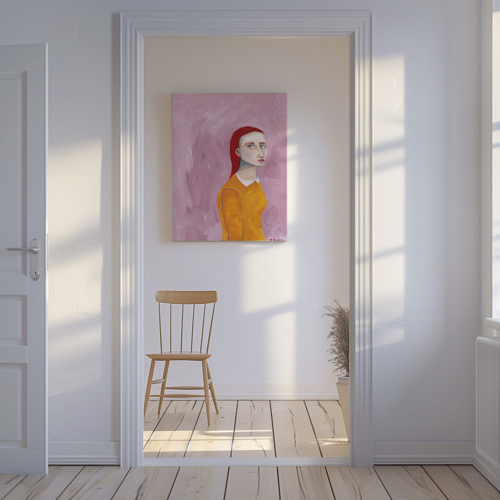 Lady in the Yellow Dress and pink background | Canvas