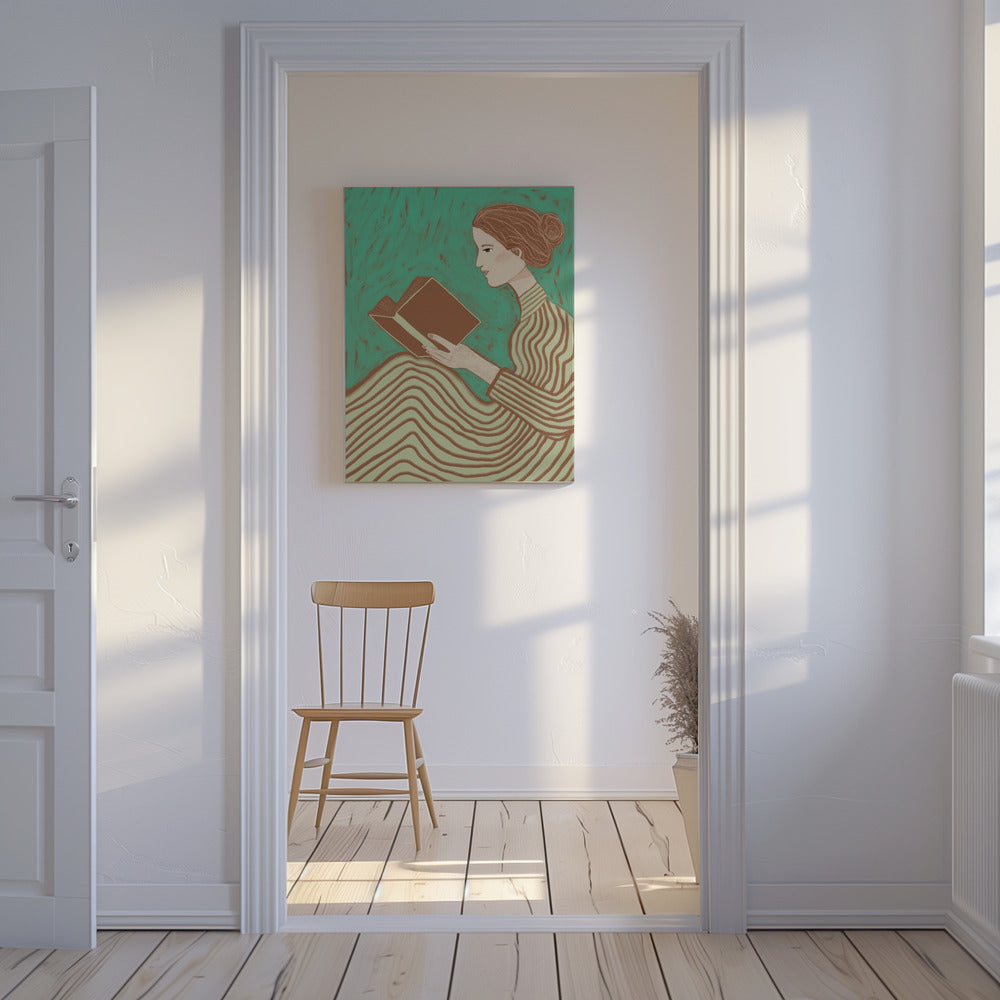 Dame liest gestreiftes Kleid | Leinwand