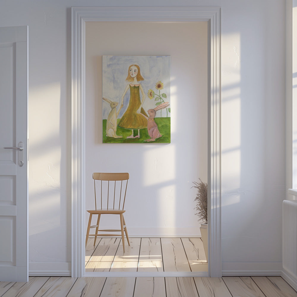 Mädchen mit ihren Kaninchen | Leinwand