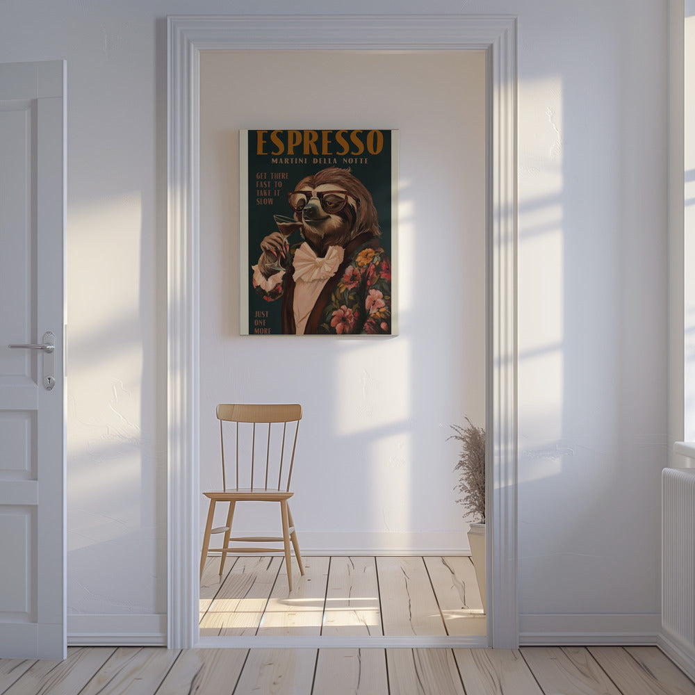 Art Deco Espresso Martini trinkendes Faultier | Leinwand