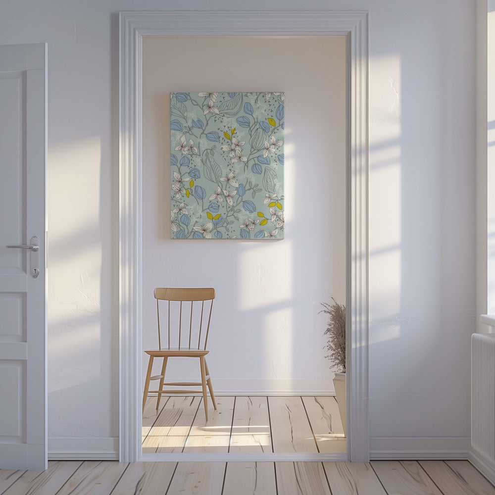 Florale Eleganz Mint Sommerfrische Muster | Leinwand
